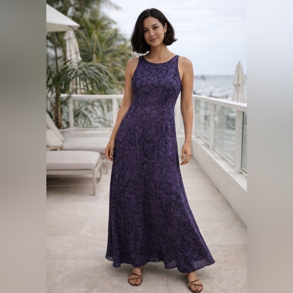 Vintage‎ Jones New York Dress Size 6 | Y2K Purple Snakeskin Rayon long Dress